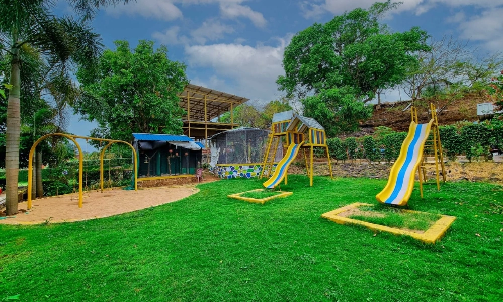 Kids Play Area with Slides & Lawn